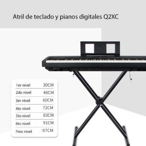 Pack Atril Barra Doble Reforzada y Banqueta Acolchada para Teclado Hebikuo Q2XC2Q90B, seguridad y comodidad - Imagen 4